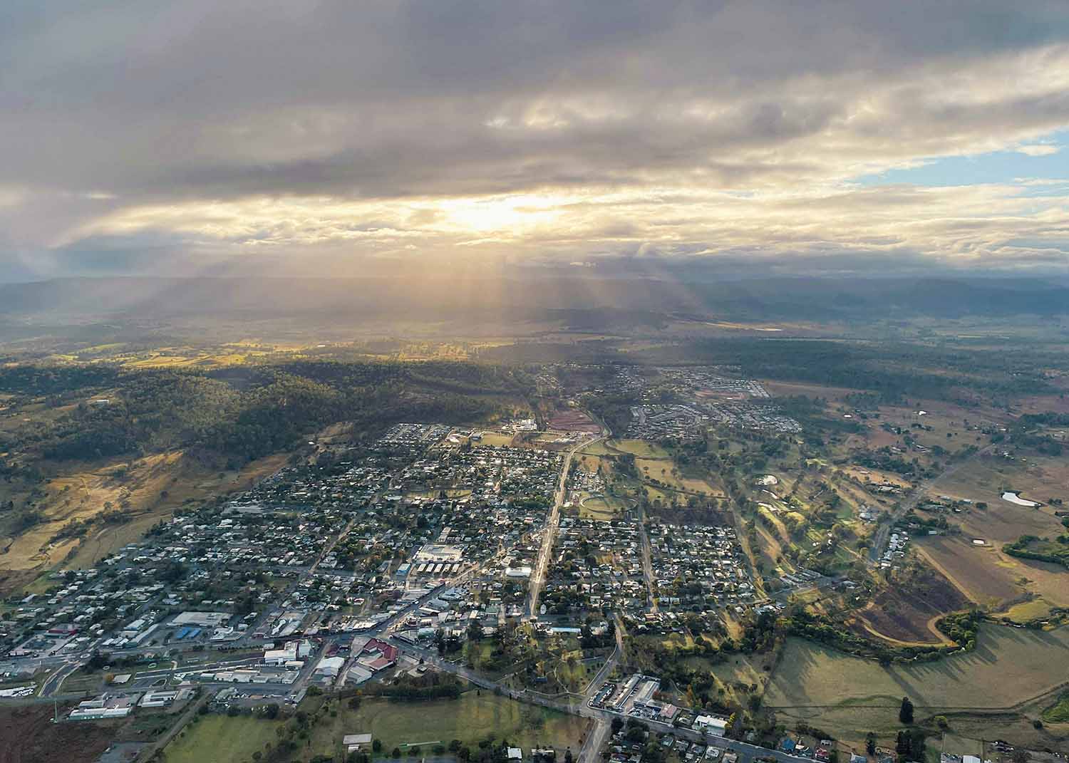 Aerial view of farmland surrounding Beaudesert